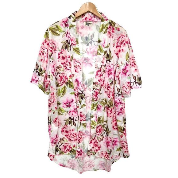 Show Me Your Mumu Pink White Floral Kimono Robe women’s One Size - Picture 1 of 12